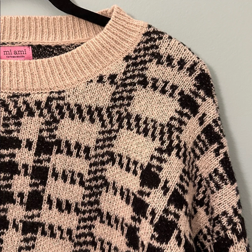 miami for francesca’s Nicky Plaid Sweater Tan and Black Size Medium